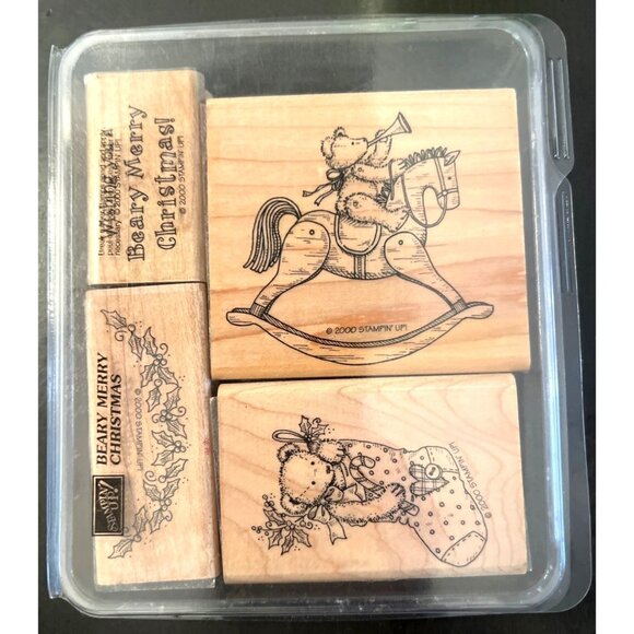 Stampin Up! 2000 Beary Merry Christmas Wood-Mounted Rubber Stamp Set - Picture 1 of 3